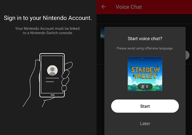 Στιγμιότυπα οθόνης της εφαρμογής Nintendo Voice Chat