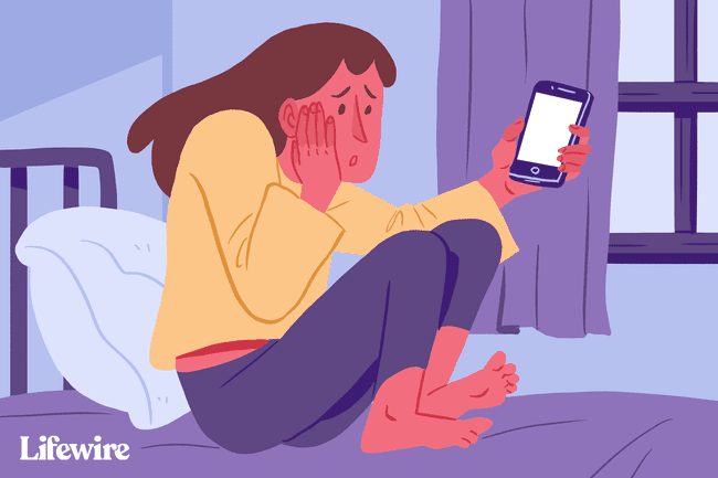 Illustration einer besorgten Person mit einem iPhone mit weißem Bildschirm