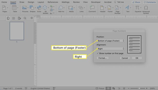 Het pop-upvenster Paginanummers in Microsoft Word