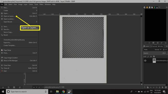 Das GIMP-Dateimenü mit hervorgehobener Option Als Ebenen öffnen