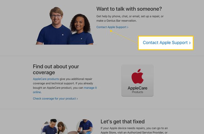 「誰かと話したいですか？」のAppleサポートリンクに連絡してください。 AppleのサポートWebサイトのセクション