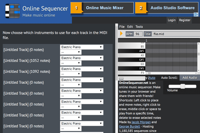 Pemutar MIDI online di Online Sequencer