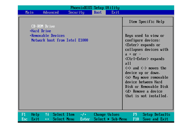 Ordem do menu de inicialização do utilitário de configuração do BIOS