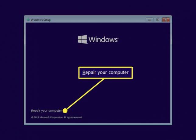 Windows 10, kurulum programında bilgisayar bağlantınızı onarın.