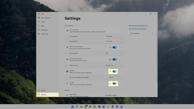 Zvýrazněné příklady nastavení relací fokusu Windows 11.