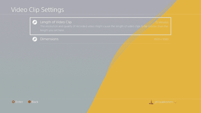 PS4 비디오 클립 설정의 스크린샷.