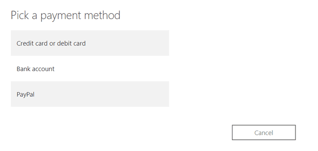 Screenshot der Zahlungsseite für die kostenlose Microsoft 365-Testversion