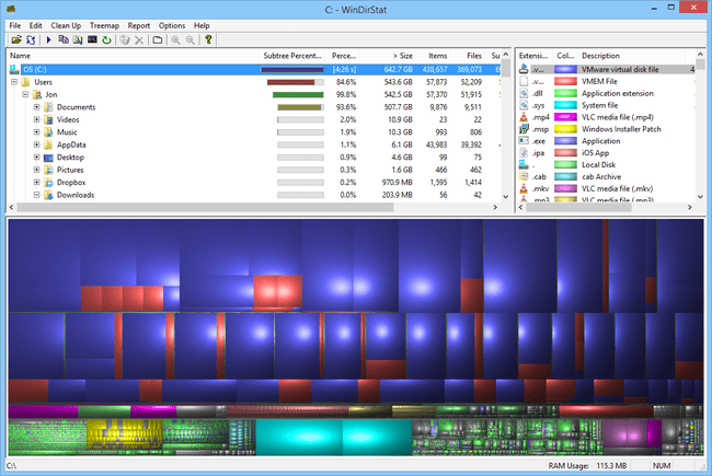 „WinDirStat“ sistemoje „Windows 8“.