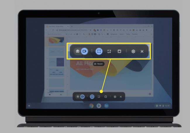 شاشة Chromebook مع تمييز شريط أدوات Screen Capture