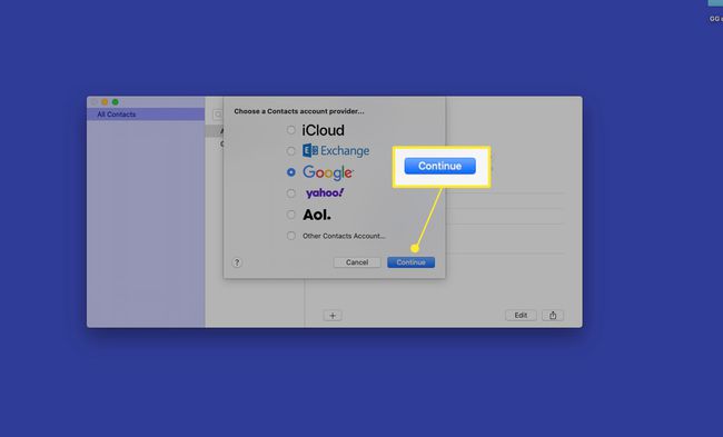 A Mac Contacts alkalmazás hozzáadja a Google-t a Folytatás kiemeléssel