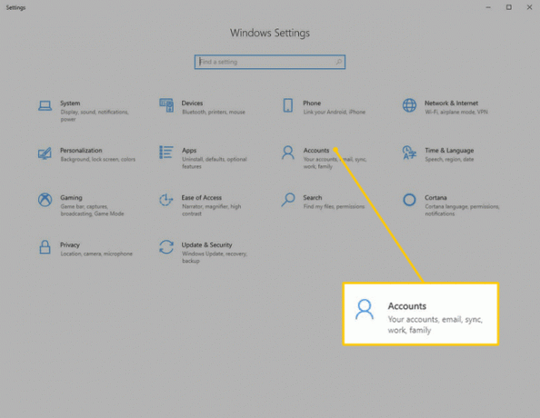 Schaltfläche " Konten" in den Windows-Einstellungen