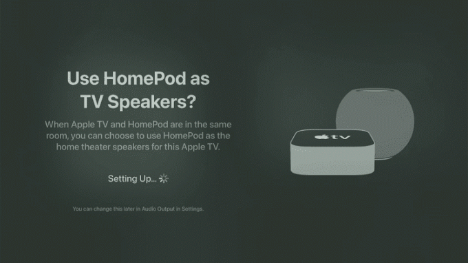 A HomePod TV hangszóró üzenete a tvOS 17 rendszeren.