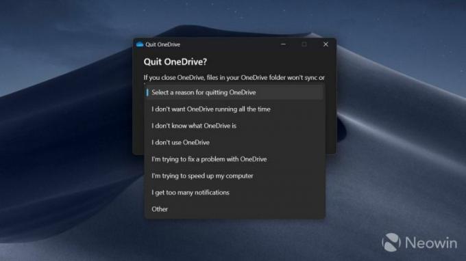 พร้อมท์ถามว่าทำไมคุณถึงต้องการออกจาก OneDrive บน Windows 11