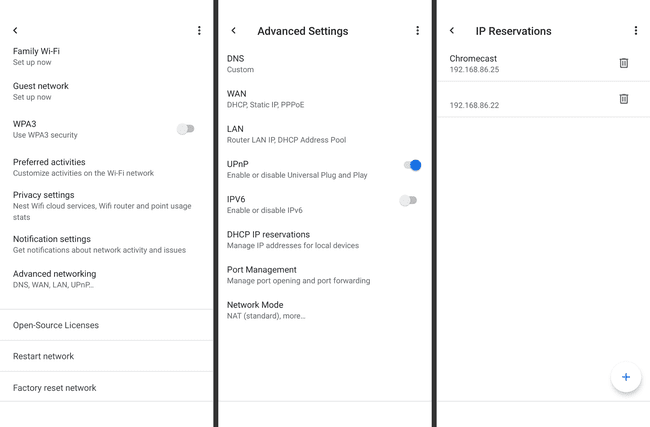 รายการจอง Google Wifi IP