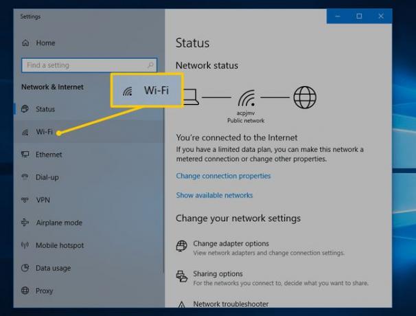 Wi-Fi en la configuración de Windows 10