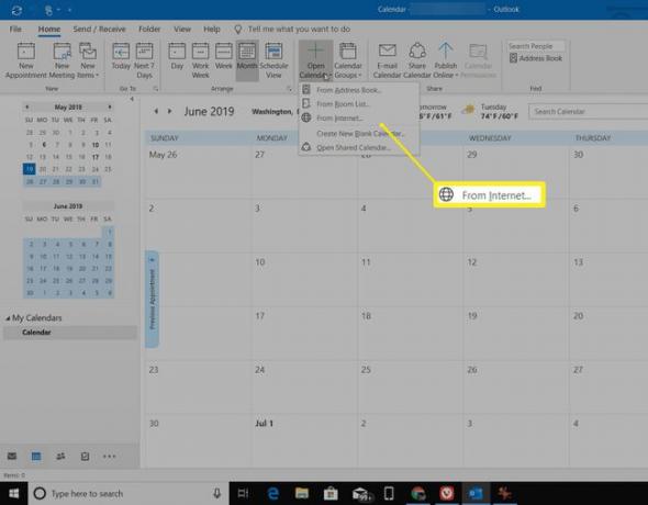 การเข้าถึงปฏิทินอินเทอร์เน็ตใน Outlook