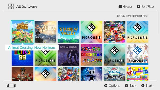 Nintendo Switchのソフトウェアタイトルは、最も長い時間再生された順に並べられています。