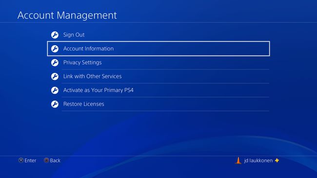Snimka zaslona upravljanja PS4 računom.