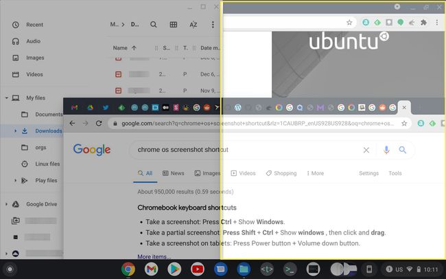 Chrome OS-i akna lohistamine sülearvuti stiilis seadmel, mille läbipaistev valge ülekate on esile tõstetud