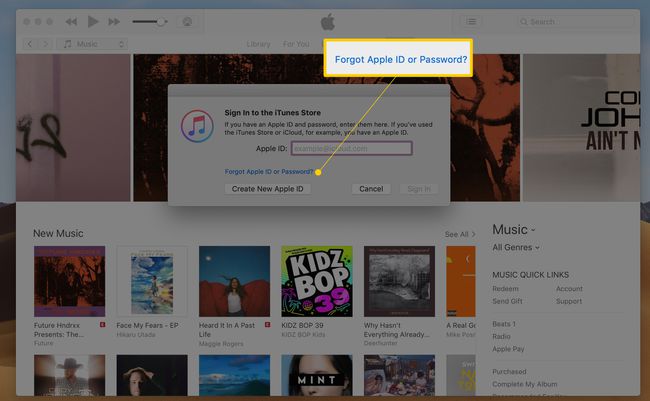 Zapomněli jste Apple ID nebo heslo? odkaz v iTunes na macOS