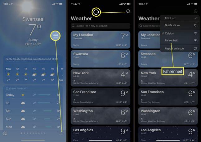 iPhone WeatherAppで摂氏と華氏を切り替えるために必要な手順。