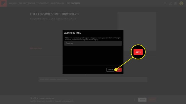 Flipboard 스토리보드에 토픽 태그를 저장하는 방법.