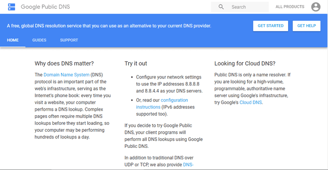 Captura de pantalla de DNS público de Google