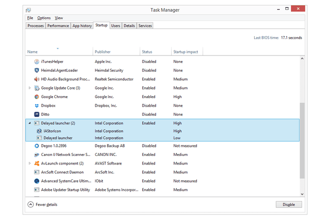 Windows 8 için Görev Yöneticisi'nde IAStorIcon başlangıç ​​girişi