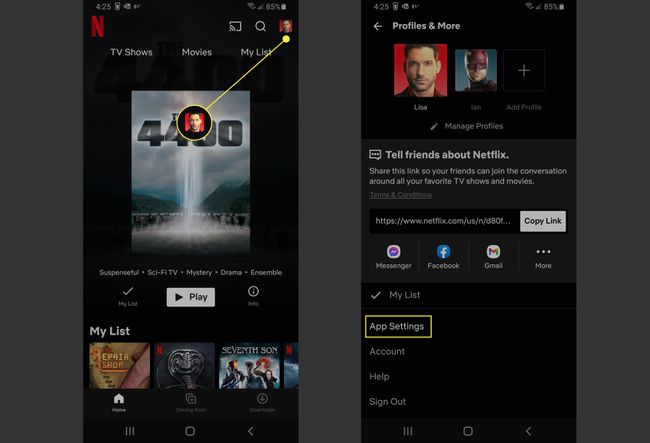 ไปที่การตั้งค่าแอพใน Netflix สำหรับ Android