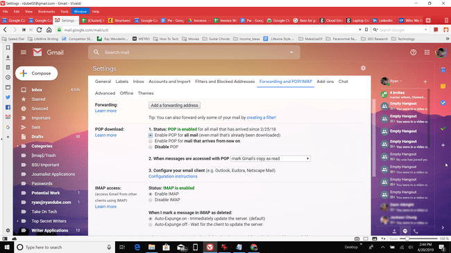 Captura de tela da ativação do acesso POP no Gmail
