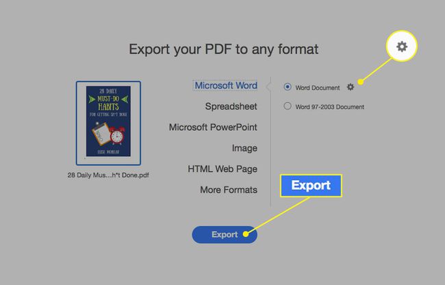 يقوم Acrobat Pro DC بتصدير ملف PDF إلى شاشة Word