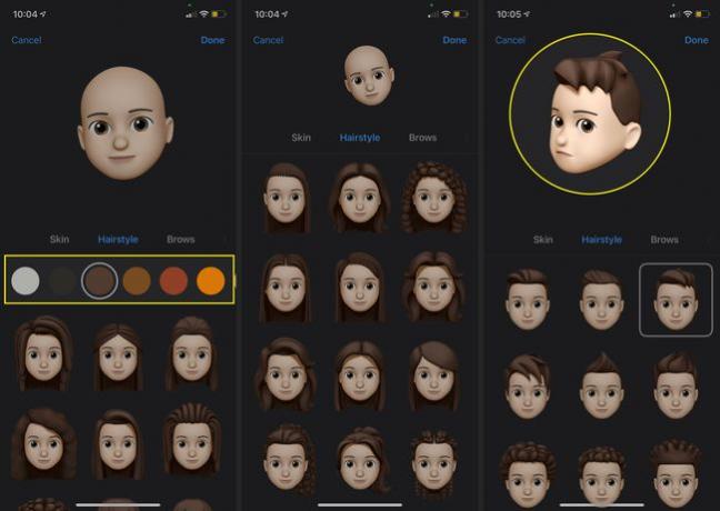 Opções de penteado para um Memoji