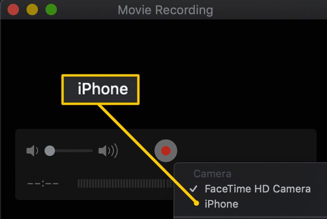 Opção iPhone para macOS Movie Recording