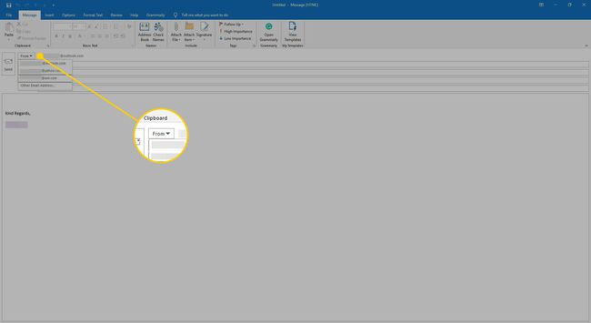 Email baru di Outlook dengan menu Dari disorot