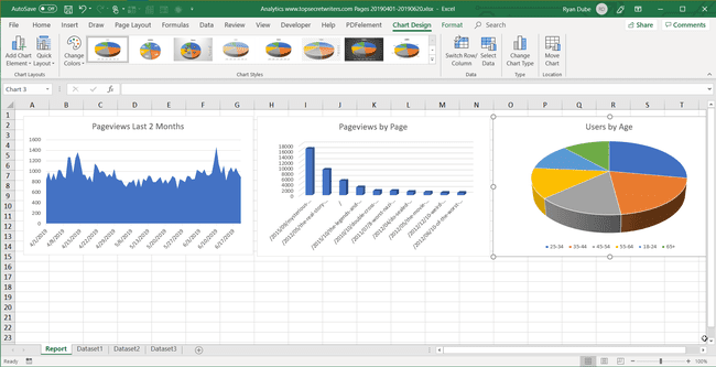 Screenshot vom Einfügen von Diagrammen in den Bericht