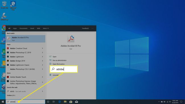 Procurando Adobe Acrobat no Windows 10