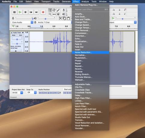 Audacity 소프트웨어의 노이즈 감소 메뉴 항목