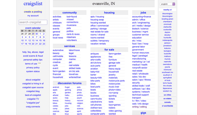 Craigslist 홈페이지 스크린샷