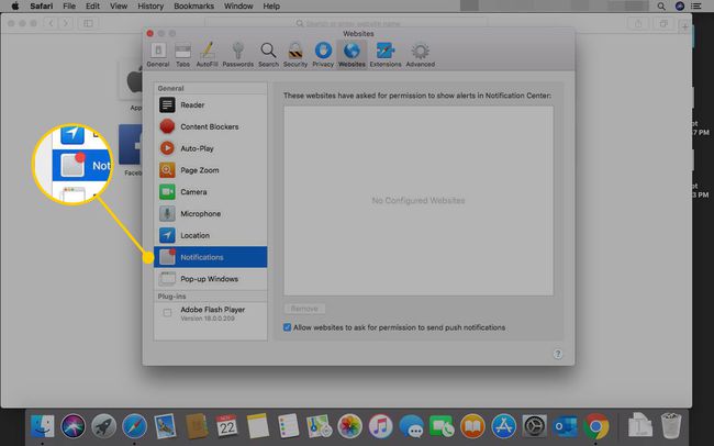 Preferencias de sitios web en Safari con Notificaciones resaltadas