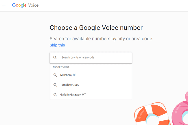 Google Voice-ის დაყენების გვერდის ეკრანის სურათი