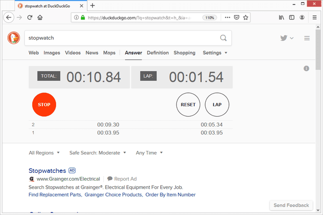 DuckDuckGo cronómetro