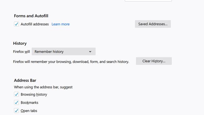 Firefox administra las direcciones guardadas.