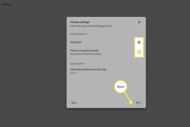 Elegir qué fotos compartir con un nuevo socio en Google Photos.