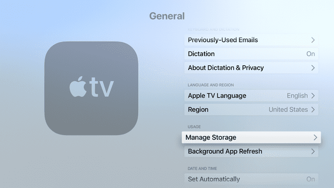 Administrar almacenamiento en la aplicación Configuración de Apple TV