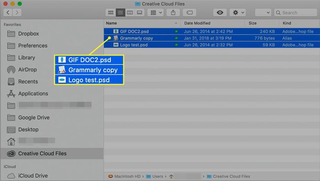 تحديد الملفات في Finder على جهاز Mac