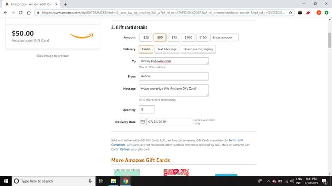 Detalles de la tarjeta de regalo de Amazon