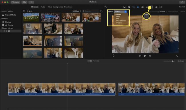 Välj Hastighet för att justera hastighetsalternativen för ditt videoklipp eller dina klipp.