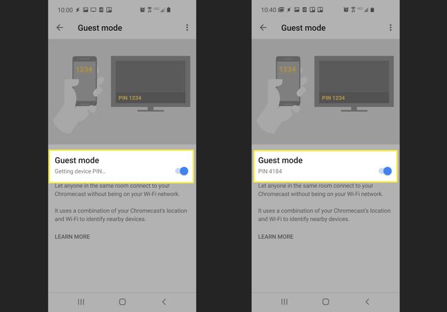 मोबाइल क्रोमकास्ट ऐप पर गेस्ट मोड के लिए पिन नंबर स्क्रीन।