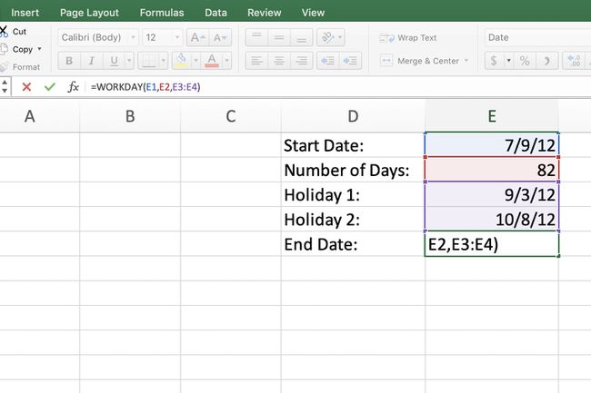 Excel mit WORKDAY-Funktionsparametern