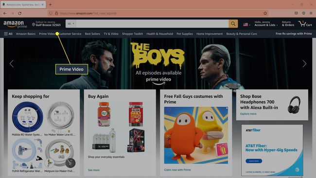 Prime Video evidențiat pe Amazon.com.